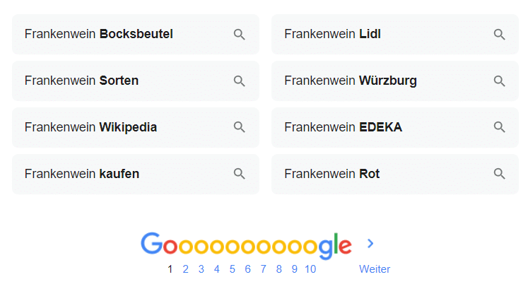 Google Suchvorschläge für Frankenwein.