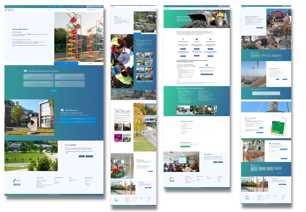 Screenshots von Webseiten-Layouts der Bauakademie.